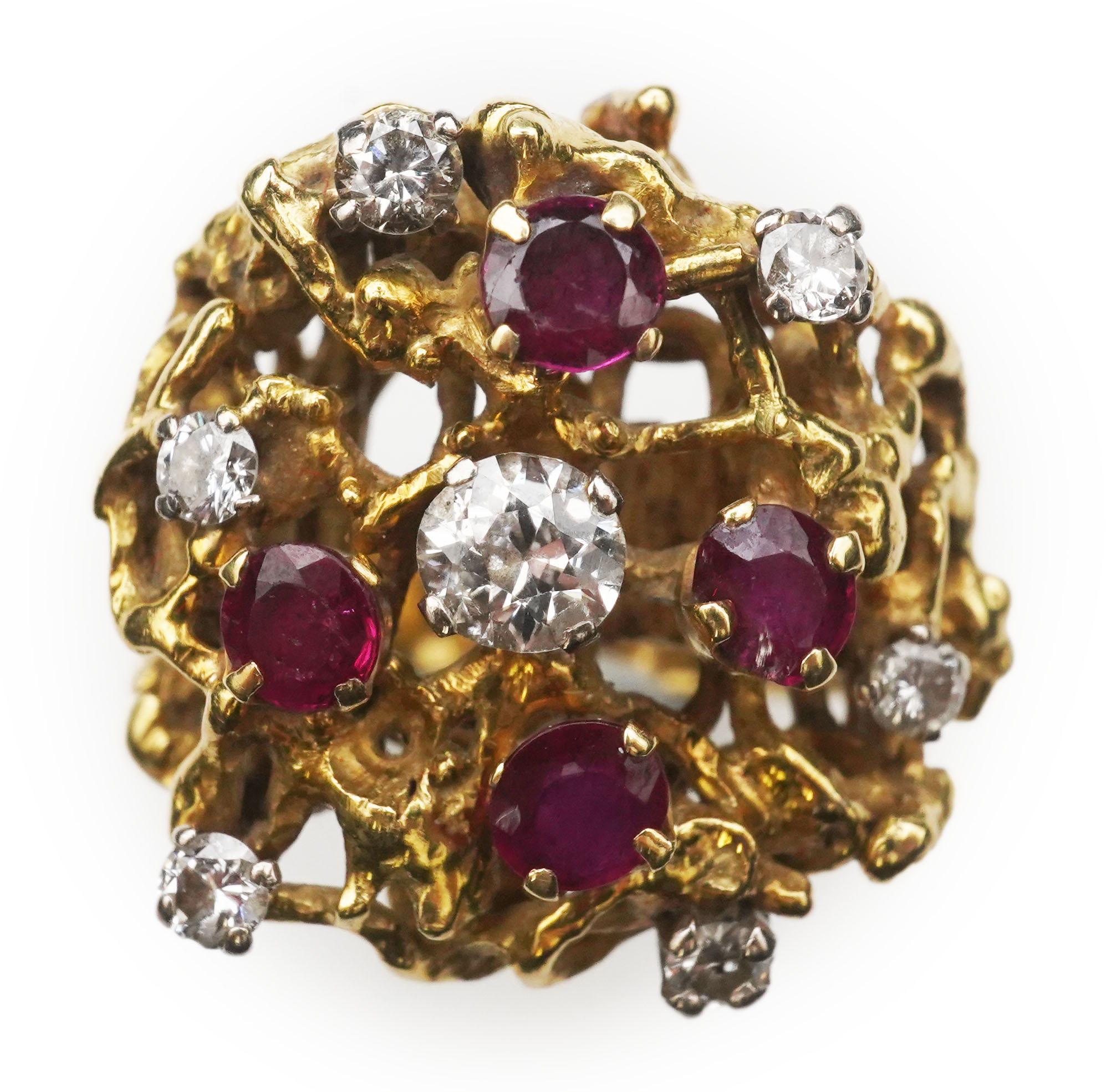 A ruby and diamond cocktail ring, 1970s